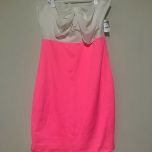 Pink an white strapless bow dress